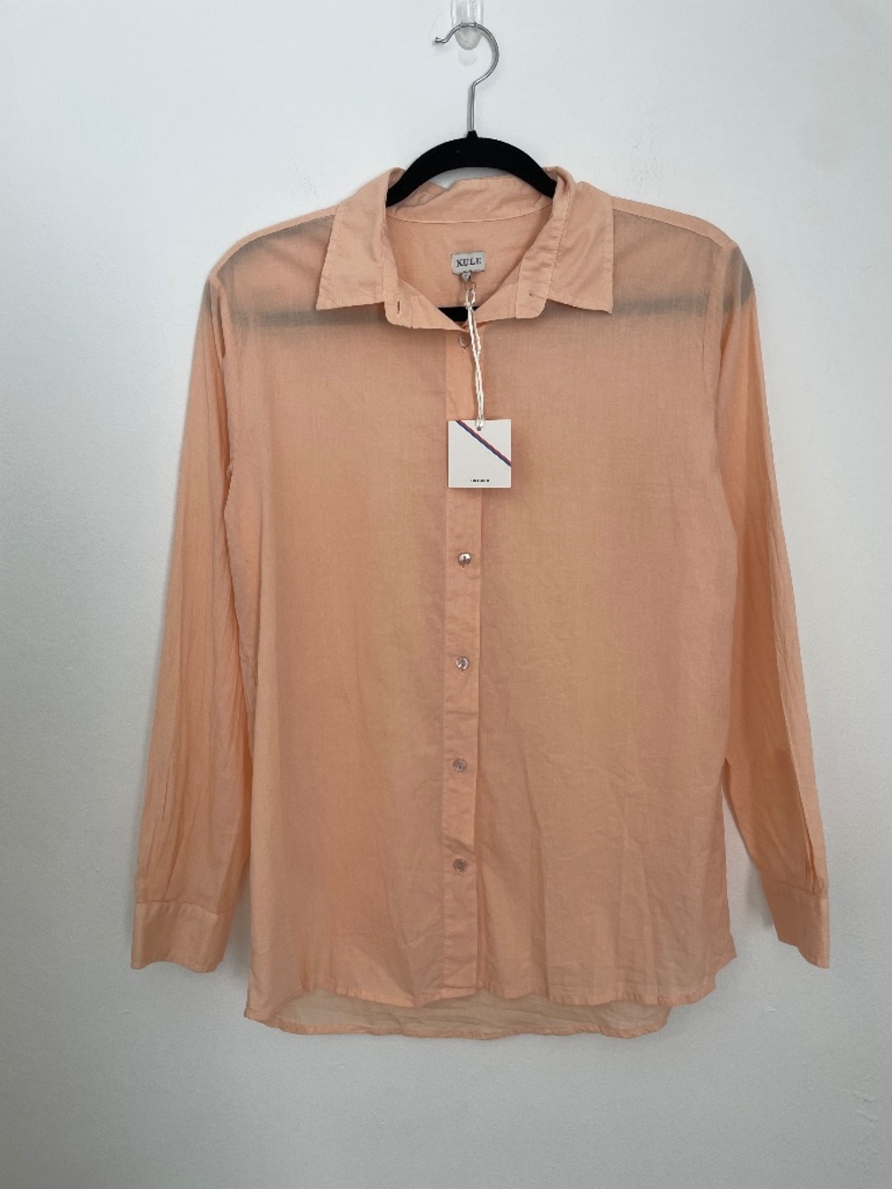 NWT- KULE 100% Cotton Peach Pink Button Down Long Sleeve Shirt, Women's Small